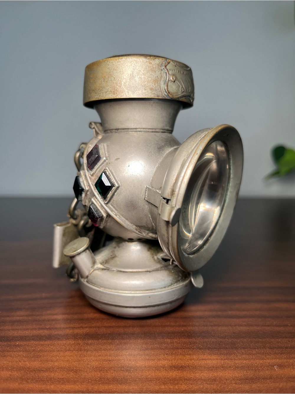 Antique 1890s H. Miller Co Ltd "LITO" Bicycle Oil Lamp - Jeweled & Complete! - Picture 7 of 15
